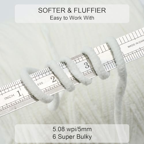 Chunky Chenille Yarn #6 Super Bulky Soft Fluffy Crochet | Easy care & beginner-friendly. Choose 0.66lb or 1.76lb. Perfect for blankets, hats, scarves, home decor. Machine washable. - color: Cream, size: 0.66LB/215yds