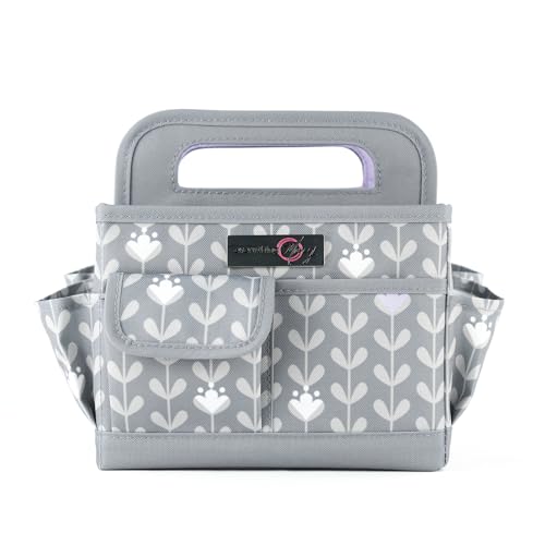Everything Mary Desktop Tote Organizer – Purple & Grey Floral Craft Caddy – Storage Bag for Art Supplies, Sewing, Scrapbooking & DIY Tools – Portable Craft Organization - color: Purple Floral