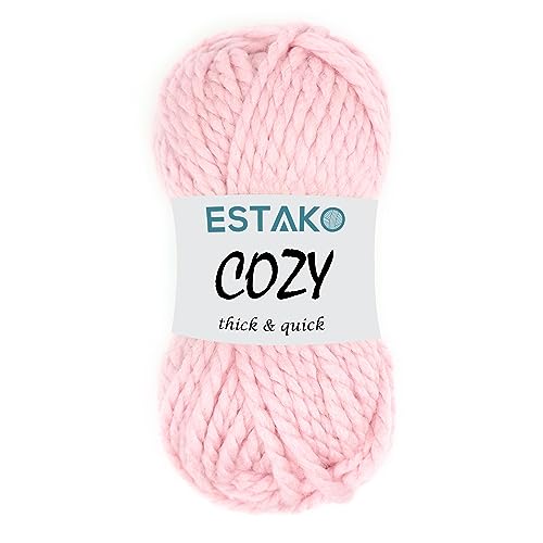 Estako Cozy Thick & Quick Yarn, 20% Wool 80% Acrylic, Bulky #6, Baby Pink | chunky, soft, hand knitting, blankets, crocheting, weight 6, 100 g, 65 yds, scarves, sweaters - color: 53029 - Baby Pink, size: 1 Skein