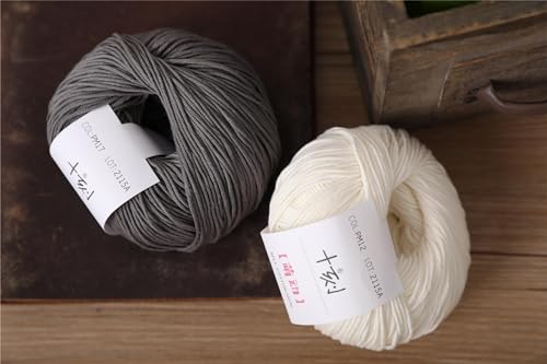 Fine Weight Knitted and Crocheted Cotton Yarn, 100% Long Staple Cotton Yarn, Baby Sports, 2 Packages of 100g/3.52oz (Per Skein 50g/162yards)-Dark Cloud Grey - color: PM17-Dark Cloud Grey