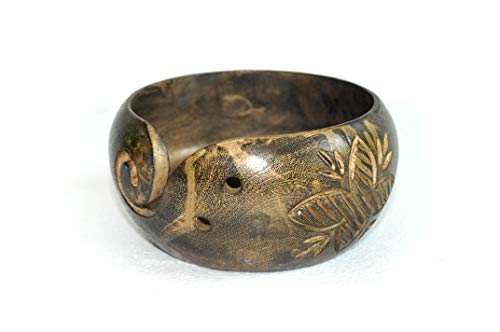 Premium Solid Wooden Yarn Bowl – Handcrafted Knitting & Crochet Holder with Antique Finish – Tangle-Free Yarn Storage – 6"x6"x3" – Rustic Golden - color: Rustic Golden, size: 6" x 6" x 3"
