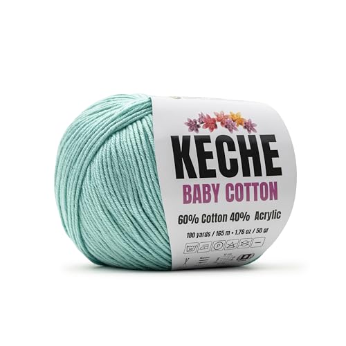 Keche Baby Cotton, 60% Cotton 40% Acrylic Yarn, Soft Cotton Yarn for Crochet and Knitting, Amigurumi Yarn 1 Skein/Ball 1.76 Oz (50g) / 180 Yrds (165m) - Baby Blue - color: BABY BLUE, size: 1 SKEIN
