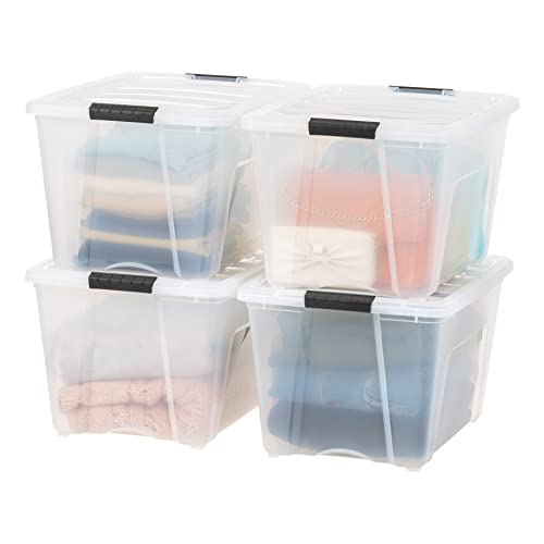 IRIS USA 4-Pack 54 Quart Storage Bins with Lids, Clear | Transparent design makes contents easy to find. Perfect for moving, blankets, clothing, and garage storage. Nestable design - color: Clear, size: 54 Qt, style: 4 Pack