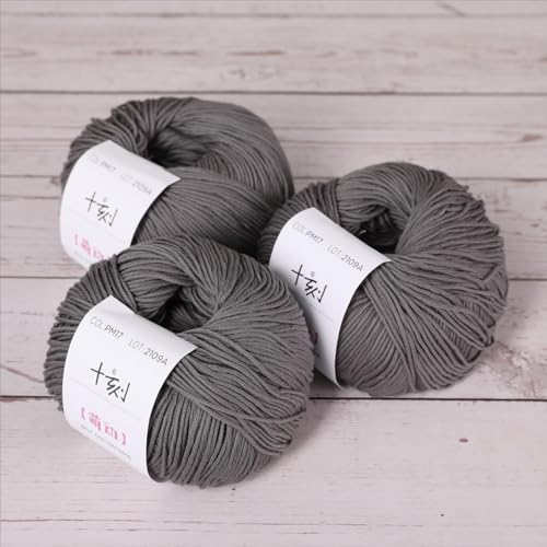Fine Weight Knitted and Crocheted Cotton Yarn, 100% Long Staple Cotton Yarn, Baby Sports, 2 Packages of 100g/3.52oz (Per Skein 50g/162yards)-Dark Cloud Grey - color: PM17-Dark Cloud Grey