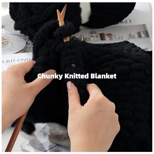 MABOZOO 8 Pack Super Bulky Chunky Chenille Yarn for Hand Knitting,Big Yarn for Chunky Blanket,Large Thick Arm Knitting Yarn,Fluffy Soft Plush Jumbo Yarn Crocheting,Black - color: Black