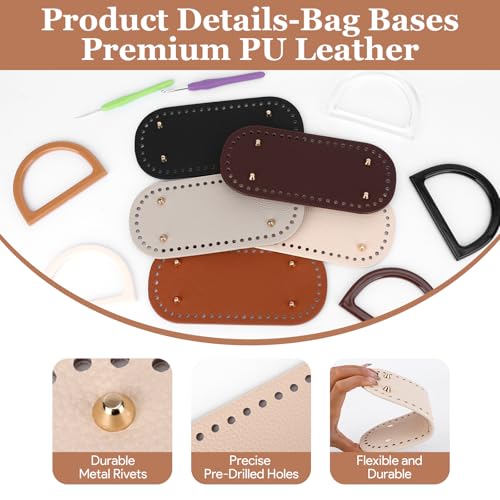 QsiuYbng 17 Pcs Purse Handles & Bases Set Includes 5 Pcs Leather Purse Bottoms for Crocheting 2 Pcs Acrylic D Shape Bag Handles 2 Pcs Crochet Hook Crochet Bag Kit - color: D Shape