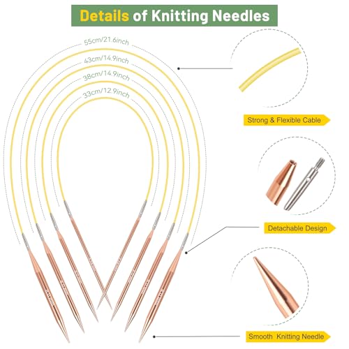 Aeelike 13 Pairs Interchangeable Knitting Circular Needles 3-10.0mm, Green | Aluminum Interchangeable Knitting Needles with 4 Cables, Smooth Complete Needles Set for Socks Blankets Sweaters, Ideal Gift - color: Green