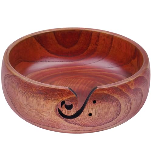 Weabetfu Extra Large Rosewood Yarn Bowl with Spiral Groove and Hole,8" x 3" | Handmade Wooden Knitting Bowls,Large Yarn Storage Organizer for Big Yarn Balls,Mother's Day and Christmas Gift - size: 8inch