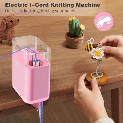 Electric iCord Knitting Machine,Adjustable Tension, Automatic Rope Braider | i Cord Making Crochet Machine, Automatic Rope Braider for DIY Bracelet, Bees, Maple Leaves, Deer Craft Projects Weaving - color: Pink