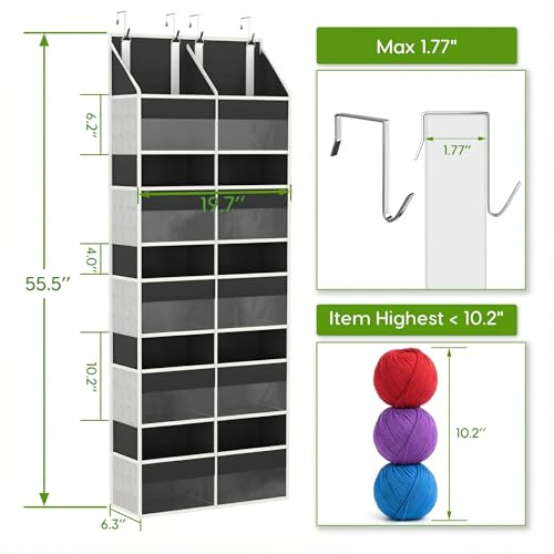 5 Tiers Over The Door Hanging Yarn Storage Organizer, Hanging Door Organizer for Knitting and Crochet Supplies, Back of Door Yarn Storage Holder with Clear Window (Black) - color: Black