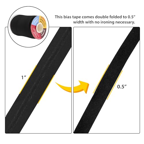 Mandala Crafts 55 Yds 1/2 Inch Black Double Fold Bias Tape for Sewing (Pack of 3) - color: Black, size: 1/2 Inch 55 Yards (Pack of 3)