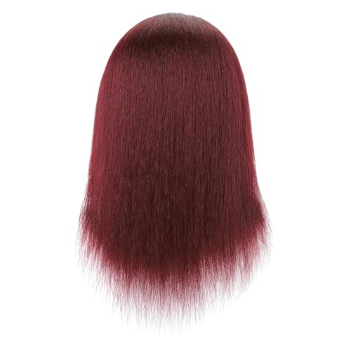 100% Real Human Hair Mannequin Head with Stand Manikin Cosmetology Doll Training Head for Hairdresser Practice Braiding Styling Curling Cutting Display - color: Winered