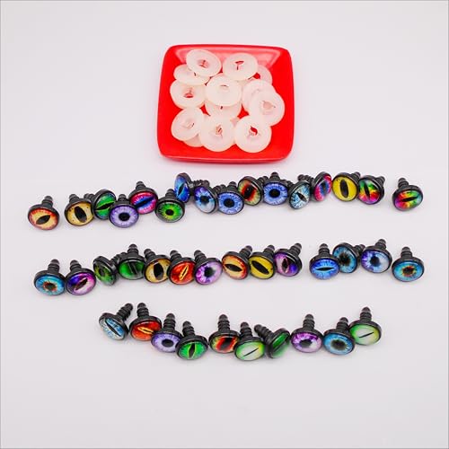 JJGQAZ 16 Pairs Dragon Eye Safety Eyes with Washer for Stuffed Animal Eyes Amigurumi Crochet Craft Eyes for Teddy Bear Doll Making Supplies (24MM) - size: 24MM