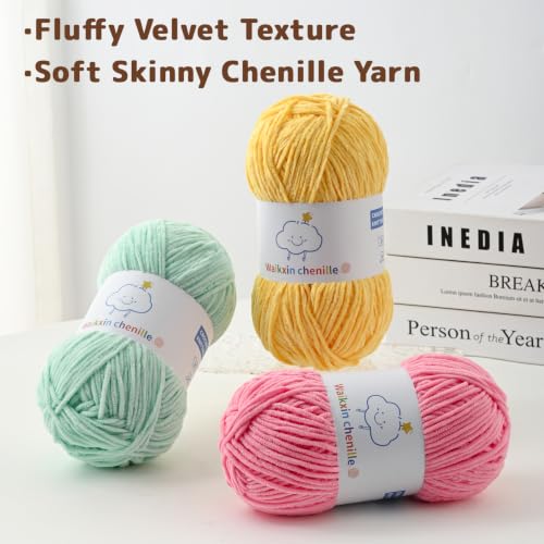 Skinny Chenille Yarn for Crocheting,Baby Yarn for Crocheting Soft,3.5 oz/218.7 yds Fingering Weight Velvet Yarn,Fluffy Amigurumi Yarn for Baby Blankets/Clothes&Crafts(Beige) - color: Beige