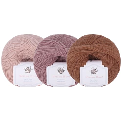NICEEC 3 Skeins Soft Merino Wool Yarn- Pink Series | Soft & Warm, Finger Weight, Woolen Yarn for Crochet & Knitting, Total 5.3oz/606yds - color: Pink Series