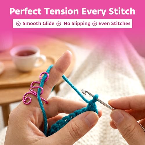 Crochet Tension Ring, Adjustable Crochet Ring for Finger, Works to Loop Yarn, Crochet Accessories, Crochet Supplies, Crochet Hooks, Gift, Resizeable, 1 Count (Pink) - color: Pink
