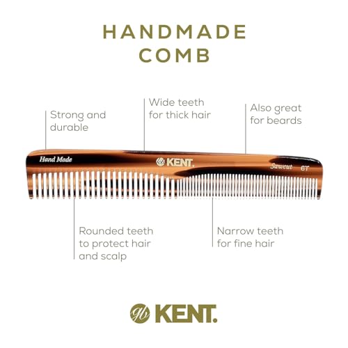 Kent 6T-6T G Fine Tooth and Wide Tooth Hair Comb, Handmade Styling Comb for Hair Care, Barber Combs, Beard Combs For Men, Styling Grooming for Men, Women and Kids - color: Multi, size: 2 Pack