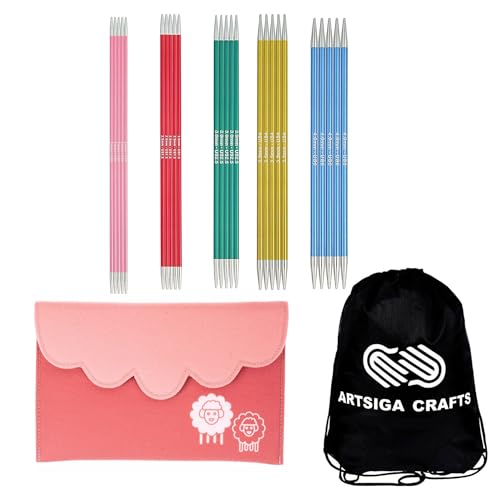 KnitPro Zing Starter 6-Inch DPN Double Pointed Knitting Needle Set | US 0, 1.5, 2.5, 4, 6 Incl. Color-Coded Aluminium, Tapered Tips, Slick Yarn Gide, Fabric Case & Project Bag