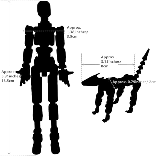 Titan 13 Action Figures (Grow in The Dark Blue) T13 3D Action Figure Set Already Assembled Dummy Robot Nova 13 Printed Multi-Jointed Movable Toy for Gift Collectors (Blue Black + Dog) - style: Blue Black Men Figure + Dog