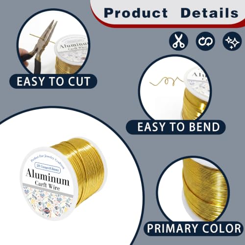 20 Gauge Aluminum Craft Wire Gold 426FT 0.8mm, Jewelry Making, Flexible Bendable Armature Wire for Sculpting, Floral Crafts, Metal Wire Wrapping, DIY Art Projects & Wreath Making - color: Gold, size: 20gauge