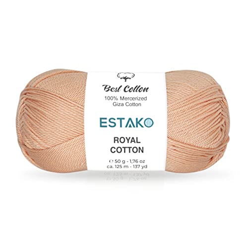 Estako Royal Cotton, 100% Mercerized Giza Cotton Yarn, Fingering 1, Peach | soft, silky sheen, super fine, sock weight, 50 g, 137 yds, baby clothes, summer tops, amigurumi - color: 5053, size: 1 Skein