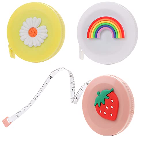 3 Pack Measuring Tape Retractable, Mini Soft Cartoon 60Inch Measuring Tape for Body Flexible Tape Measure for Tailor Sewing Craft Cutting Ruler Tools Height Waist Weight Loss Measure Tape - color: Yellow + White +Pink