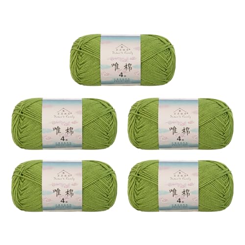 Susan's Family Combed Cotton 4 ply Yarn 5x50g-5Packs-37#Piquant Green | 5skein pack balance 60cotton40acrylic blend Fingering Yarn Soft breathable durable crochet and knit baby blanket cardigan toy - color: 37#Piquant Green