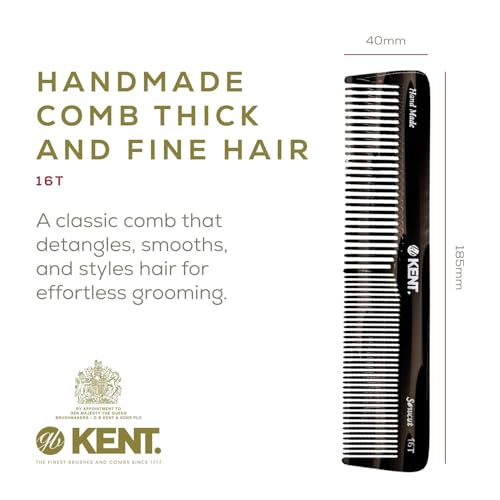 Kent 16T Black Graphite Fine and Wide Tooth for Daily Grooming, Handmade Styling Comb for All Hair Types, Wet or Dry Hair Detangling Comb for Men and Women, Saw Cut Hand Polished, Made in England - color: Graphite, size: 3 Pack