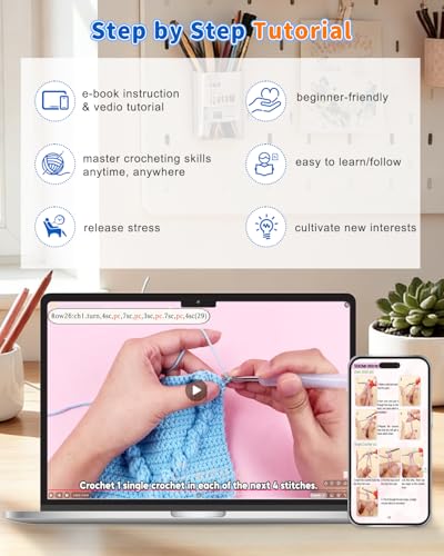 Coopay Crochet Kit for Beginners, 3D Heart Granny Square Blanket Kit, Set B | Complete Bobble Stitch Crochet Blanket Kit with Video Tutorial, Easy DIY Crochet Kit for Adults, Ideal Crochet Gift - color: Blue/White Heart-Shaped
