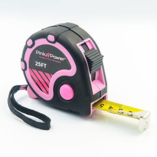 Pink Power 25ft Pink Tape Measure for Women's Tool Kit | Measuring Tape With Retractable Blade and Lock Button, Girls Measuring Kit, Lightweight Measurement, Pink 25 ft. - color: Pink, size: 25 ft