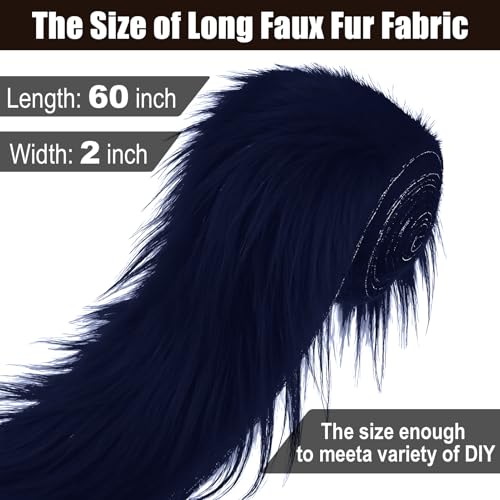 Navy Blue 2x60Inch Faux Fur Shaggy Plush Faux Fur, Fabric Precut Strips Fluffy Fuzzy Faux Fur, Craft Beard Hair, Beard Miniature Dolls Rugs Mats Gift, Winter Halloween Christmas Costume Party Decor - color: Navy Blue