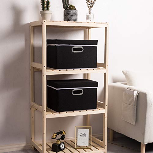 PRANDOM Foldable Storage Box with Lid [3-Pack] Fabric Collapsible Storage Bin Organizer Container Basket Cube with Cover for Home Bedroom Closet Office Nursery Black (14.9x9.8x9.8) - color: Black, size: M(3-Pack)