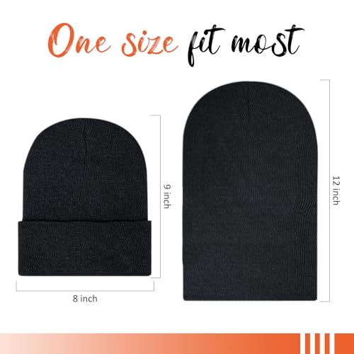 ZH 12-Pack Knitted Winter Beanie Hats for Men and Women, Warm and Cozy Cuffed Skull Caps, Bulk Purchase - color: Black/White/Navy-fleece