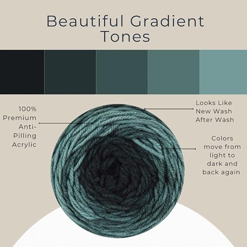 Mary Maxim Bag-O-Day Tonal Hues Ombre Yarn for Crocheting and Knitting, Medium Worsted Weight Anti-Pilling Acrylic Yarn Cake - 280 Yards, 5.3 OZ, Liquid Mercury - color: Liquid Mercury