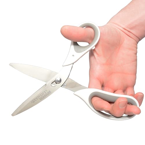 Westcott 8.5" Power Pivot Titanium Bonded Soft Handle High-Leverage Crafting and Fabric Scissors, White - color: White