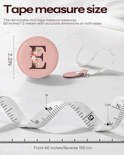 Maicican Retractable Tape Measure, Pink Leather Sewing Measuring Tape, E | with Initial A-Z, 60"/1.5m Soft Sewing Measuring Tape for Body Measurements, Portable Small Fabric Ruler - color: Tape Measure-Pink E