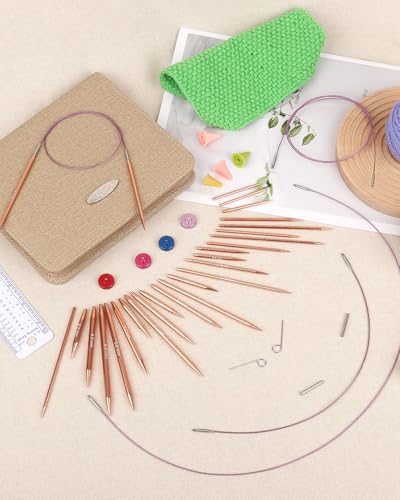 Aeelike Interchangeable Knitting Needles Set for DIY Crafts, Rose Gold | Aluminum Interchangeable Knitting Needles with 4 Cables, Smooth Complete Needles Set for Socks Blankets Sweaters, Ideal Gift - color: Rose Gold