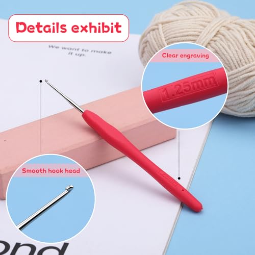 QMNNMA 1.25 mm Crochet Hook, Ergonomic Crochet Hooks, Crochet Needles | Ergonomic Crochet Hooks for Arthritic Hands, Crochet Needles for Yarn, Extra Long Knitting Needles for Beginners - size: 1.25mm