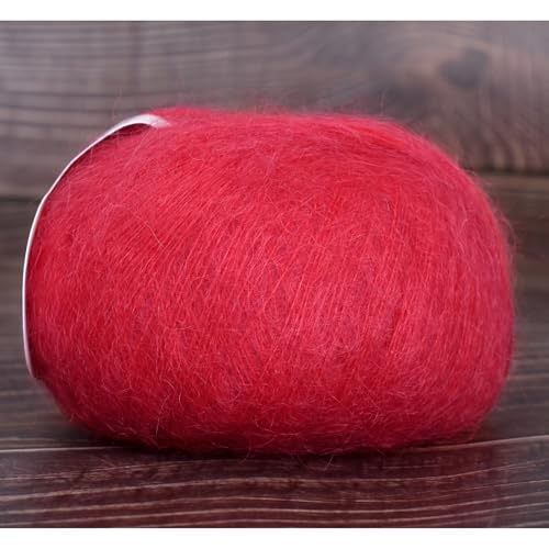 Kid-Silk Mohair Yarn, Lace Weight, 4 Balls 100g, 1420 yds | Yarnique Silk Feel Mohair Yarn | Featherlight Softness | Elegant Drape (22 Vivid Rose Red ) - color: 22 Vivid Rose Red