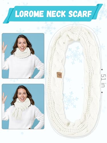 LOROME Winter Beanie Hat Scarf Gloves, Warm Fleece Knit Neck Scarf Set Gift | Hats Gloves Scarf Set, Touchscreen Gloves, Universal Size Neck Scarf Set Winter Gifts for Unisex Adult Winter Wear - color: Ivory