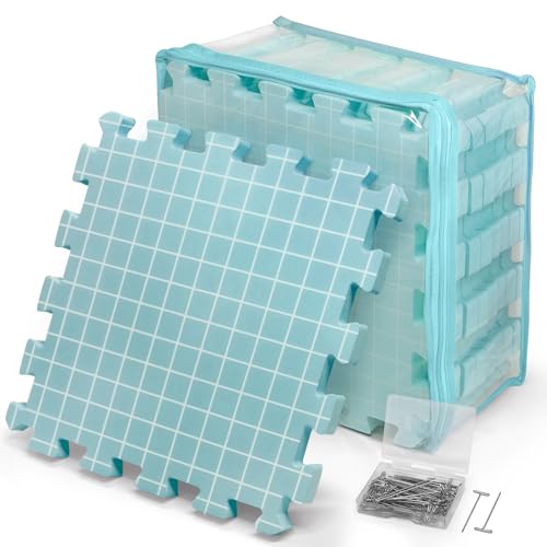 CraftyManor 9 PCS Blocking Mats for Knitting & Crochet Projects, Extra Thick Crochet Blocking Mat with 50 T- Pins, Knitting Board and Pins, Blue - color: Blue 9PCS-0.75in