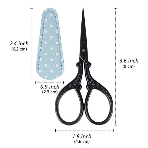 3.6inch Small Embroidery Scissors Sewing Crochet Cross Stitch | Knitting Scissors Sharp Craft Scissor with Leather Scissor Cover for Needlework Manual Sewing Handicrafts Tool - color: Black