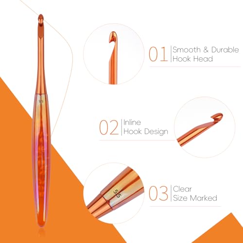 BsHooker 6.5mm Crochet Hook,Inline Crochet Hook with Ergonomic Acrylic Handle for Arthritic Hands,Extra Long Knitting Needles for Crocheting Yarn,Stainless Steal Polished Hook Head for Beginner - size: 6.5mm