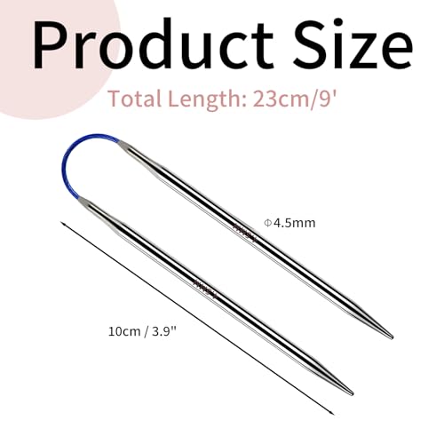 Soosui 4.5mm Circular Knitting Needles US7 |3-Pack 9-inch (23cm) Double-Pointed Flexible Circular Needles, 3cm Cable, Durable and Smooth for Sweaters, Socks, Hats, and Other DIY Knitting Projects. - size: 4.5mm/US7