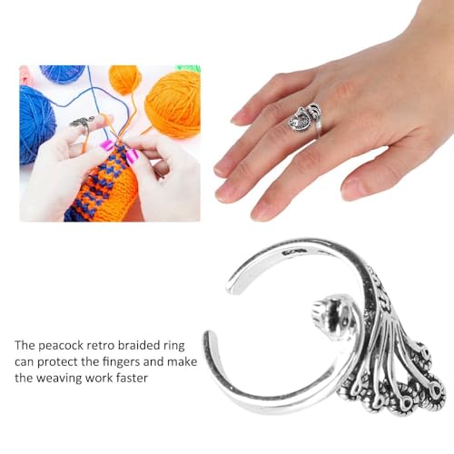Anu Limen 3 Pcs Adjustable Knitting Loop Rings, Metal Yarn Guide for Crochet and Knitting, Silver Open Thimble Holders, 2.1 cm