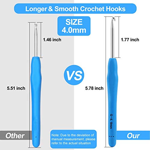 Vodiye Professional Extra Long 4mm Crochet Hooks, Ergonomic Handle Set for Beginners and Experienced Lovers - size: 1pc - 4mm