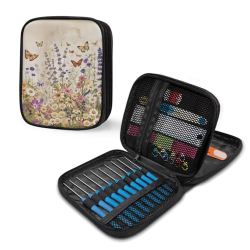 Butterfly Crochet Hook Case Portable Floral Knitting Needle Case without Hooks and Accessories Empty for Airports and Parks - color: Butterfly Floral3