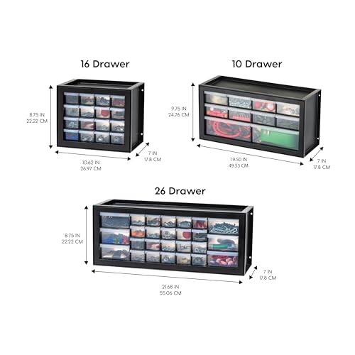 IRIS USA 16-Drawer Small Drawer Organizer, Garage Desk Storage, Black | Wall mountable, Stackable Teacher Toolbox, Beads, Building Bricks, Water Packets, Screws, Hardware - color: Black, size: 16 Drawer