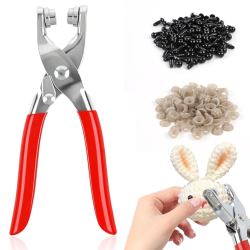 YCQDDA Metal Safety Eye Tool with 100×6mm & 100×8mm Safety Eyes, Auxiliary Tool for Amigurumi, Crochet Tools for Attaching Crochet Safety Eyes, Fits 1–5 mm Shaft Diameter