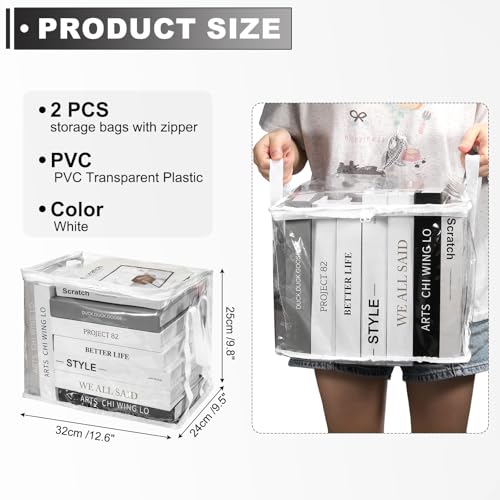 PATIKIL 12.6x9.5x9.8in Clear Storage Bags, 2PCS Plastic Storage Bags Clear Small Zippered Organizers Foldable Closet Bed Sheet Organizer Cube with Zipper for Book Clothes Yarn,M, White - color: White, size: M